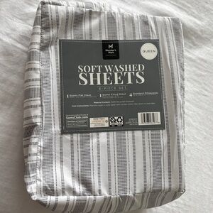 Members mark soft washed top sheet queen sz black & white flat sheet & bag NWT